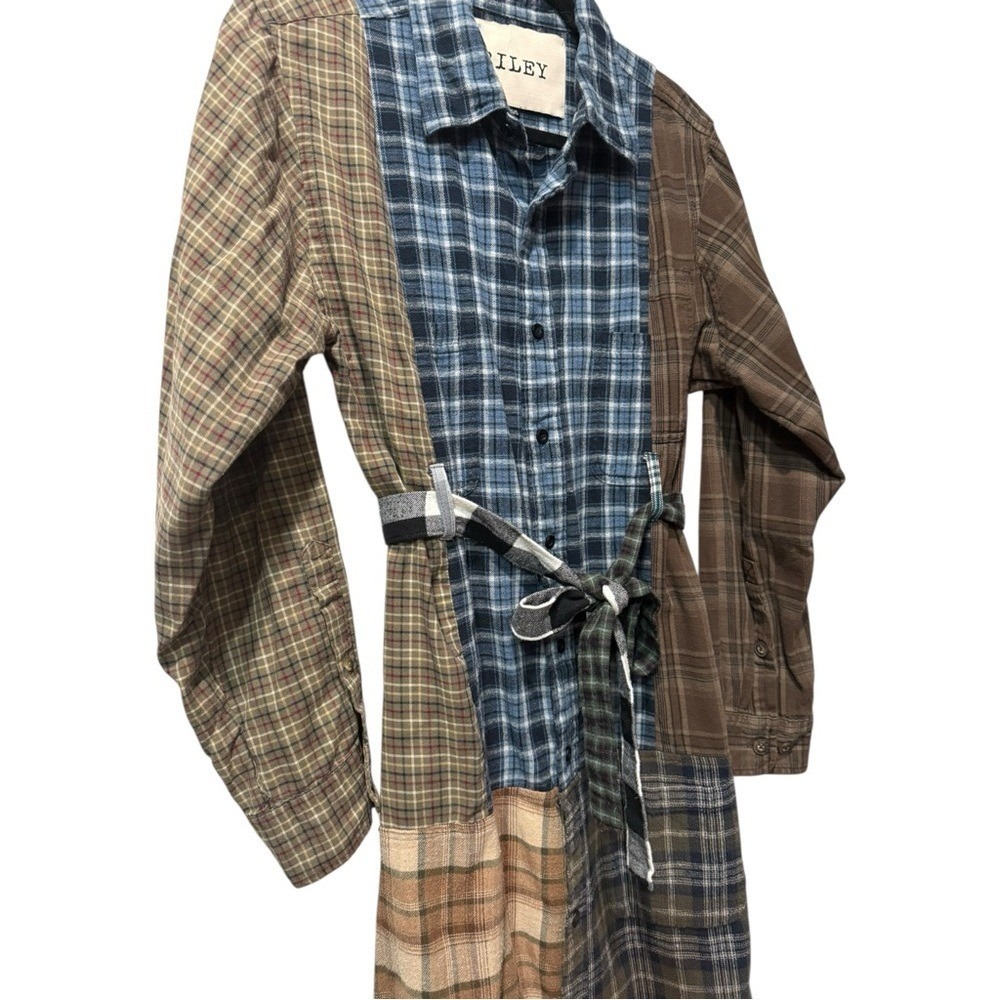 Free People x Riley Vintage Patchwork Midi Belted Shirt Dress XS / Small
